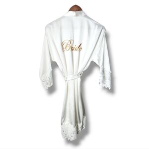 Bridal Satin Lacey Wedding Robe Kimono by Jadive | M